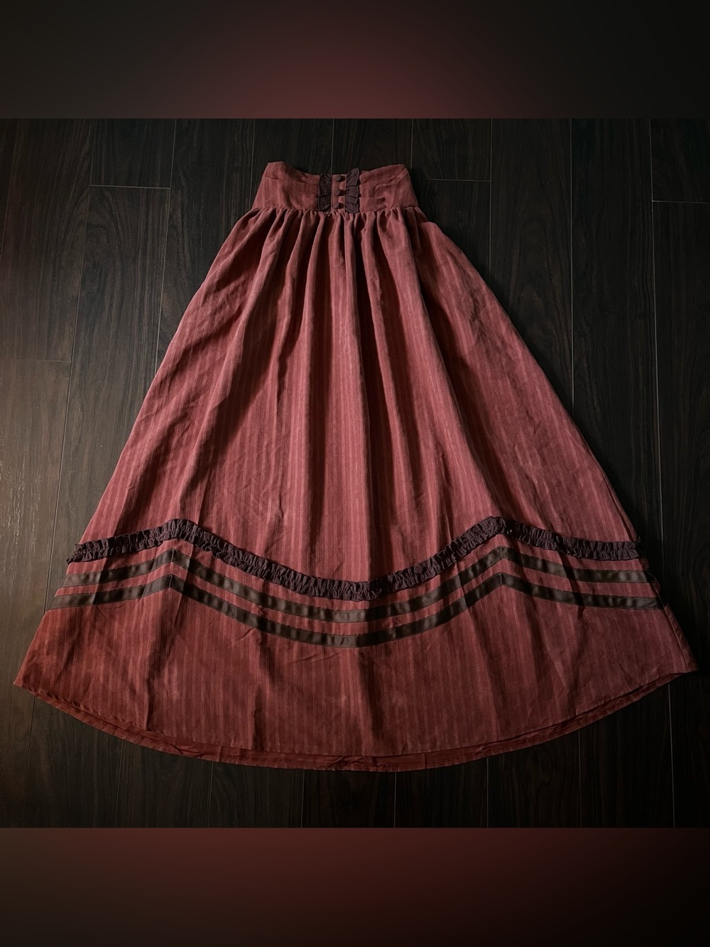 Rustic Orange Striped Ruffle Maxi Skirt